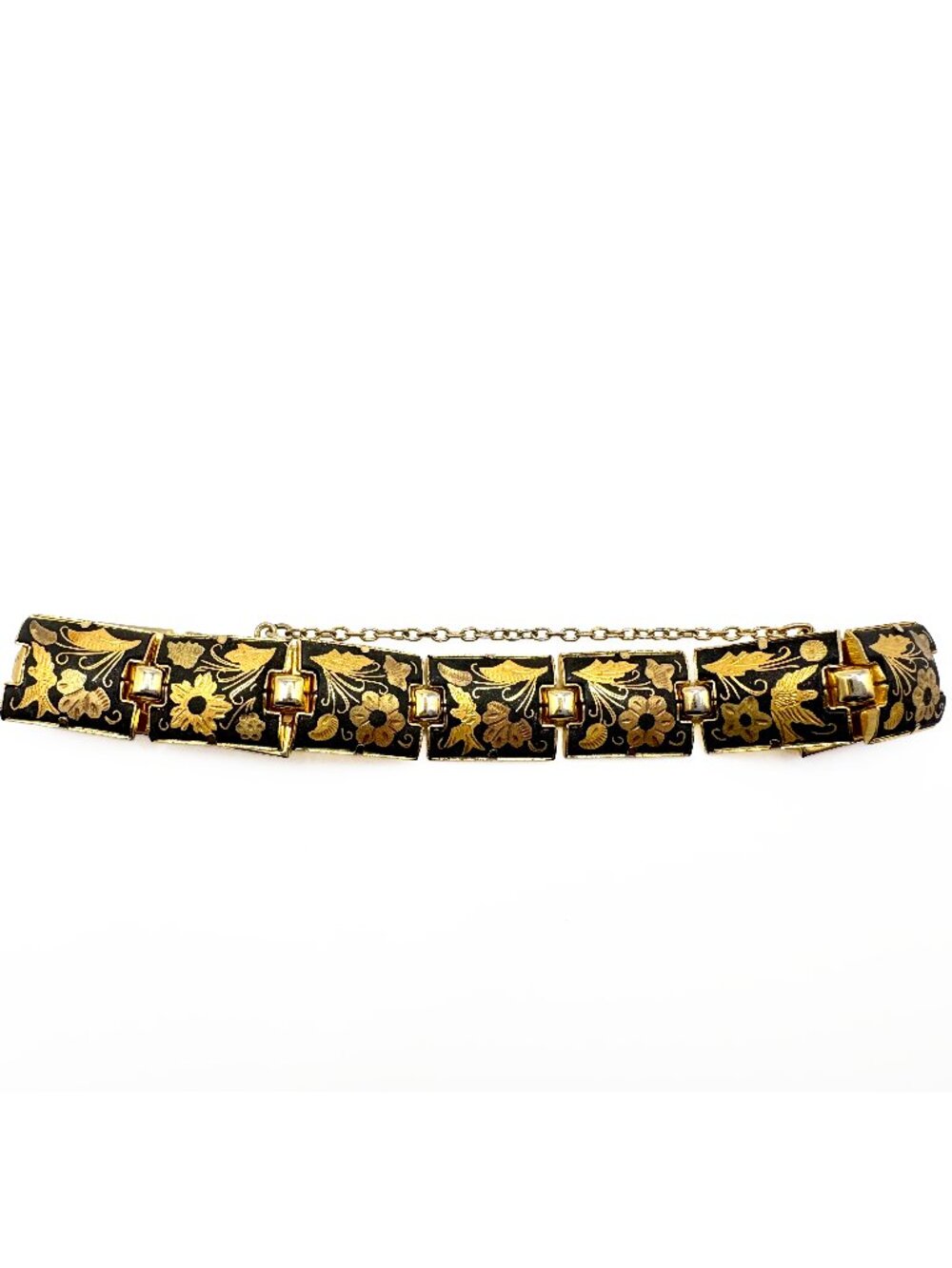 Vintage Damascene Black & Gold Floral Link Bracelet